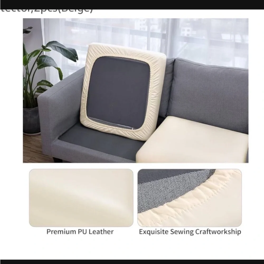 4 Beige PU Leather Couch Cushion Cover